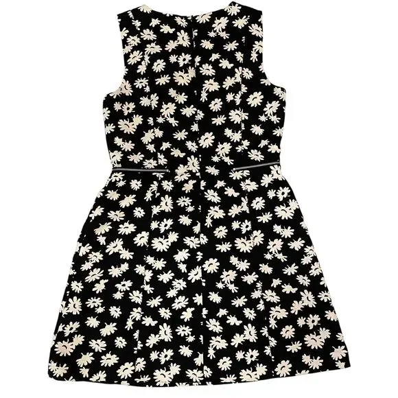 Ann Taylor Daisy Print Jacquard Mini Dress Black White A Line Petite 10 - Picture 3 of 12